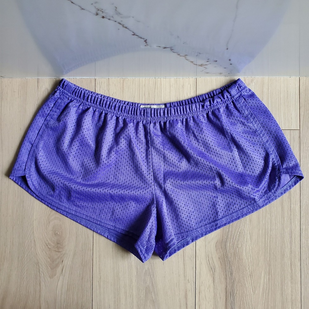 Soffe Mesh Shorts Womens XL Purple Low Rise Elastic Waist Cheer Running Gym 90s